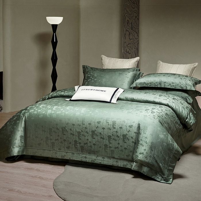 91家纺网 家纺一手货源 找家纺 群鹿蚕丝羽绒馆 2025新款100%全棉高支高密100S花边埋绳四件套-爱丽斯系列 爱丽丝-逸竹011