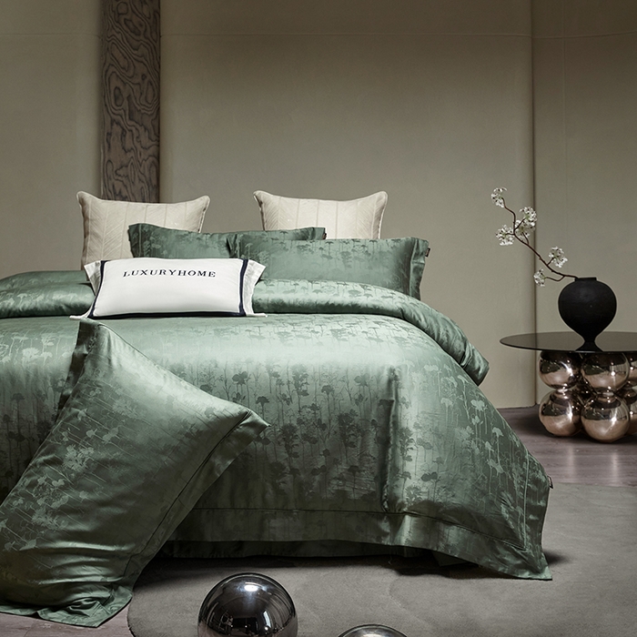 91家纺网 家纺一手货源 找家纺 群鹿蚕丝羽绒馆 2025新款100%全棉高支高密100S花边埋绳四件套-爱丽斯系列 爱丽丝-逸竹011