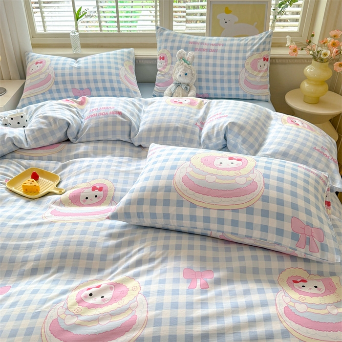 91家纺网 家纺一手货源 找家纺 多品家纺 2025新款超柔云感水洗棉学生单被套款 小派对猫