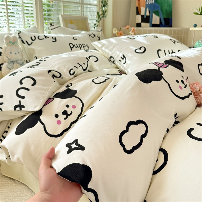 91家纺网 家纺一手货源 找家纺 多品家纺 2025新款超柔云感水洗棉学生单被套款 小字母家园