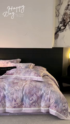 91家纺网 家纺一手货源 找家纺 （总）禾时 2025新款100S长绒棉数码印花双拼角四件套-自然逸梦 粉