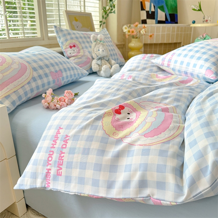 多品家纺 2025新款超柔云感水洗棉学生单被套款 小派对猫