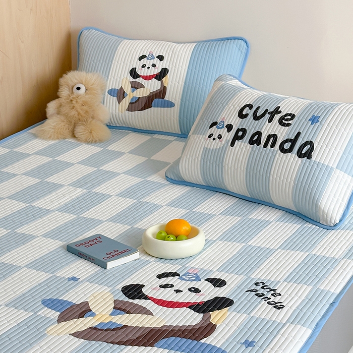 91家纺网 家纺一手货源 找家纺 RYB红黄兰 2025新款ins设计师原创大版小清新软凉席席子 太空小熊猫