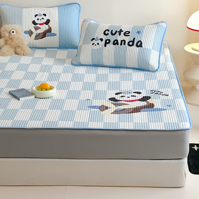 91家纺网 家纺一手货源 找家纺 RYB红黄兰 2025新款ins设计师原创大版小清新软凉席席子 太空小熊猫