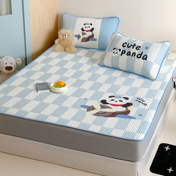 91家纺网 家纺一手货源 找家纺 RYB红黄兰 2025新款ins设计师原创大版小清新软凉席席子 太空小熊猫