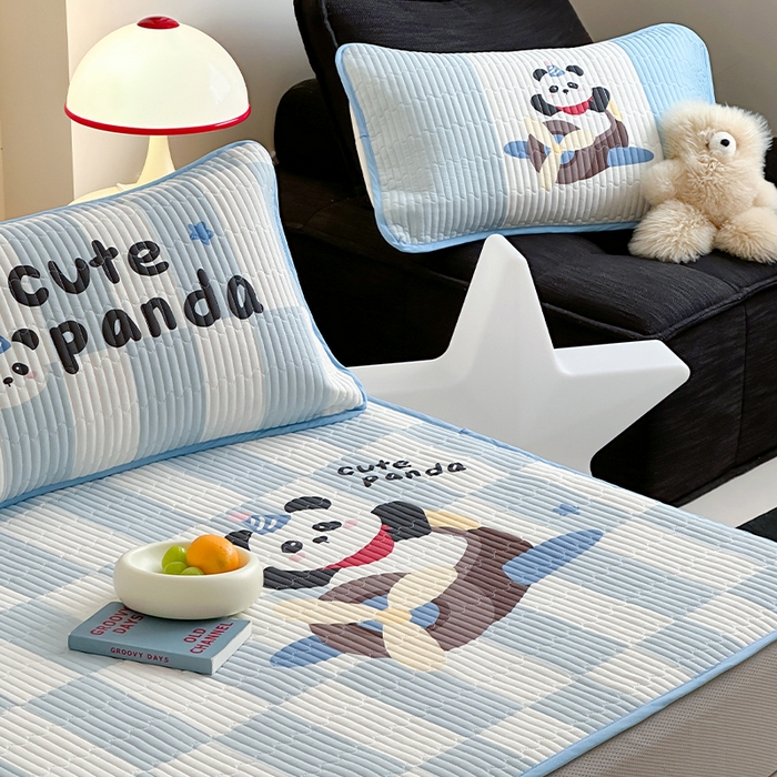 91家纺网 家纺一手货源 找家纺 RYB红黄兰 2025新款ins设计师原创大版小清新软凉席席子 太空小熊猫