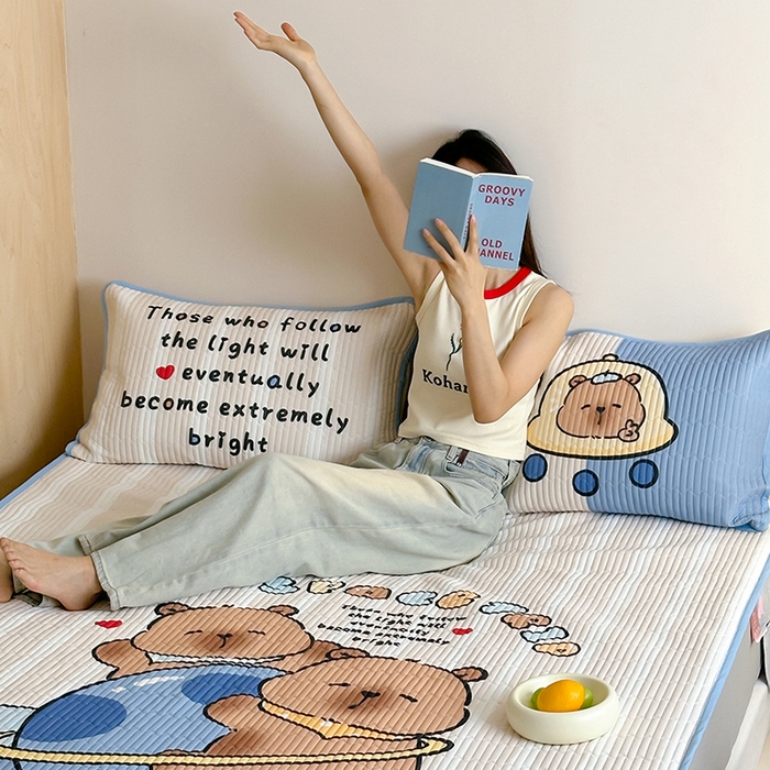 91家纺网 家纺一手货源 找家纺 （总）RYB红黄兰 2025新款ins设计师原创大版小清新超萌卡通冰皮夹棉软凉席