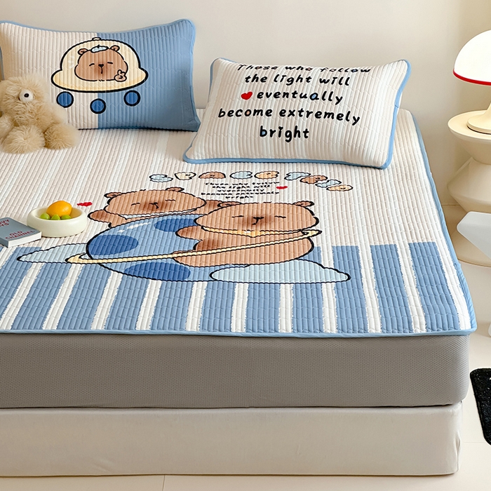 91家纺网 家纺一手货源 找家纺 RYB红黄兰 2025新款ins设计师原创大版小清新软凉席席子 宇宙卡皮巴拉