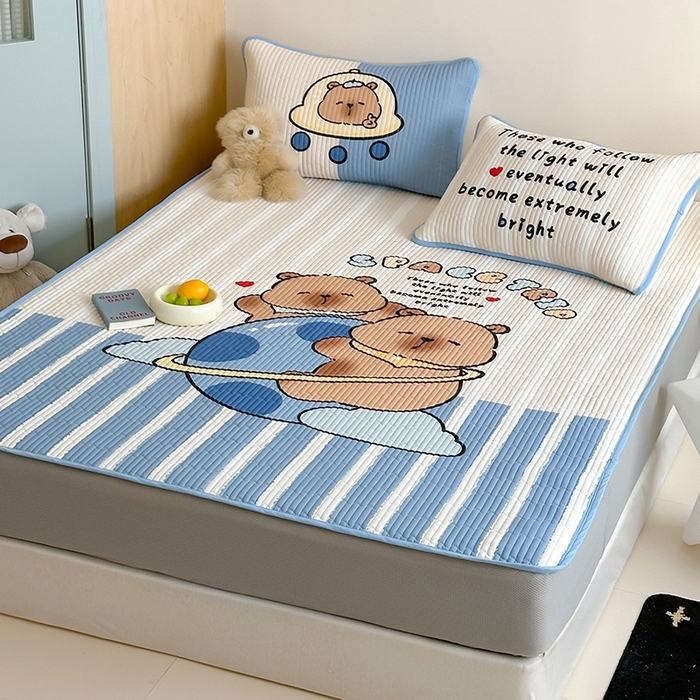 91家纺网 家纺一手货源 找家纺 RYB红黄兰 2025新款ins设计师原创大版小清新软凉席席子 宇宙卡皮巴拉