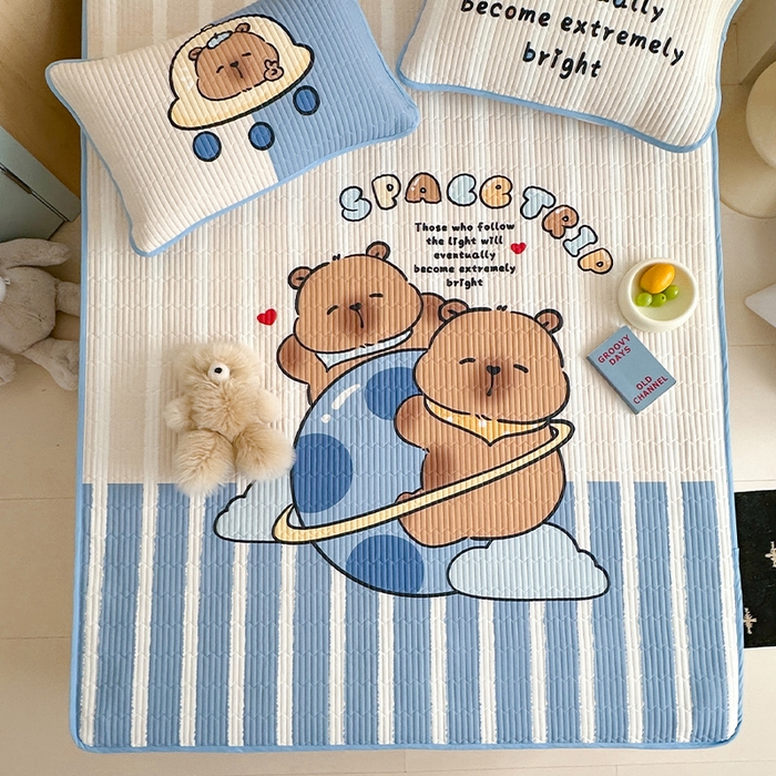 91家纺网 家纺一手货源 找家纺 RYB红黄兰 2025新款ins设计师原创大版小清新软凉席席子 宇宙卡皮巴拉