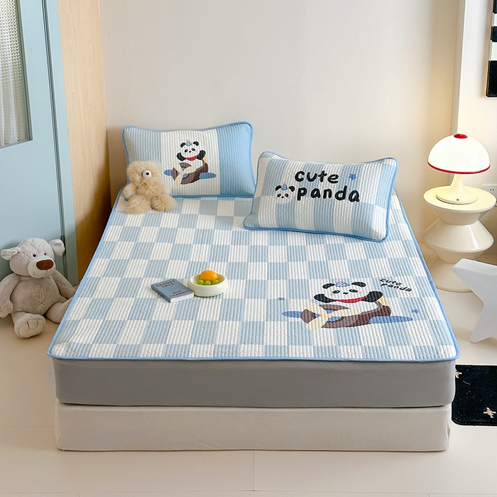 91家纺网 家纺一手货源 找家纺 RYB红黄兰 2025新款ins设计师原创大版小清新软凉席席子 太空小熊猫