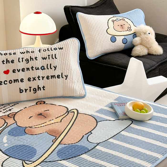 91家纺网 家纺一手货源 找家纺 RYB红黄兰 2025新款ins设计师原创大版小清新软凉席席子 宇宙卡皮巴拉