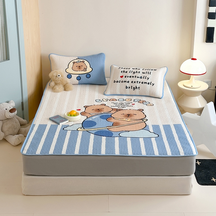 91家纺网 家纺一手货源 找家纺 RYB红黄兰 2025新款ins设计师原创大版小清新软凉席席子 宇宙卡皮巴拉