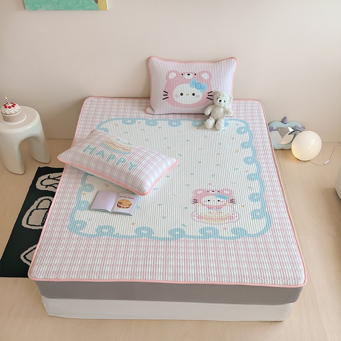 91家纺网 家纺一手货源 找家纺 RYB红黄兰 2025新款ins设计师原创大版小清新软凉席席子 蛋糕小奶猫