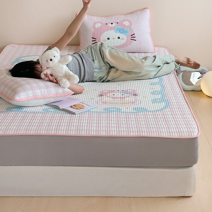 91家纺网 家纺一手货源 找家纺 RYB红黄兰 2025新款ins设计师原创大版小清新软凉席席子 蛋糕小奶猫