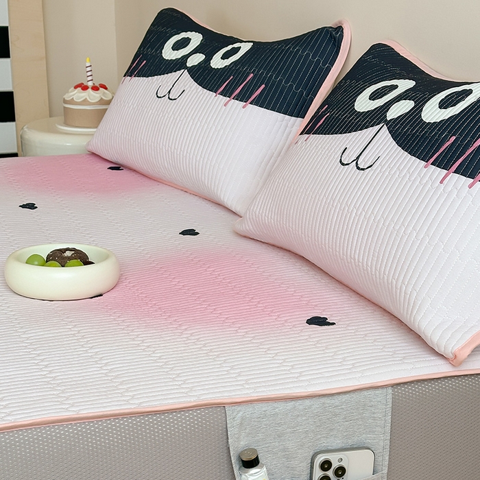 91家纺网 家纺一手货源 找家纺 RYB红黄兰 2025新款ins设计师原创大版小清新软凉席席子 爱心猫咪