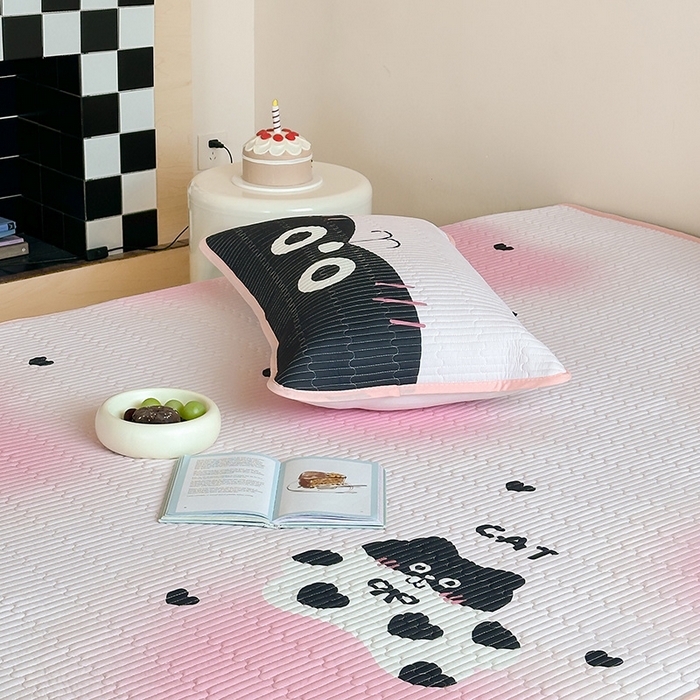 91家纺网 家纺一手货源 找家纺 RYB红黄兰 2025新款ins设计师原创大版小清新软凉席席子 爱心猫咪