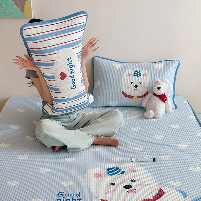 91家纺网 家纺一手货源 找家纺 RYB红黄兰 2025新款ins设计师原创大版小清新软凉席席子 茶杯西高地