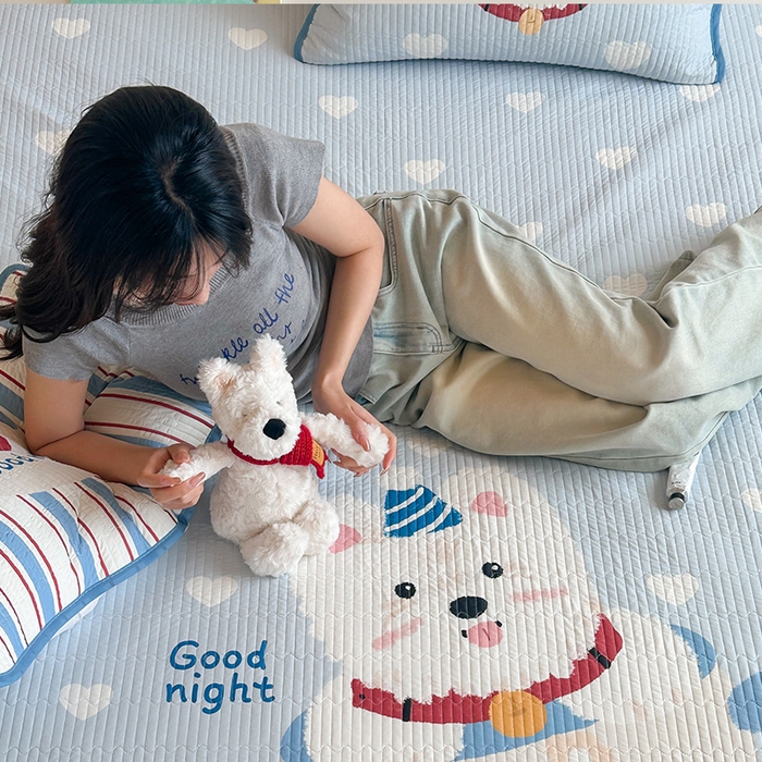 91家纺网 家纺一手货源 找家纺 RYB红黄兰 2025新款ins设计师原创大版小清新软凉席席子 茶杯西高地