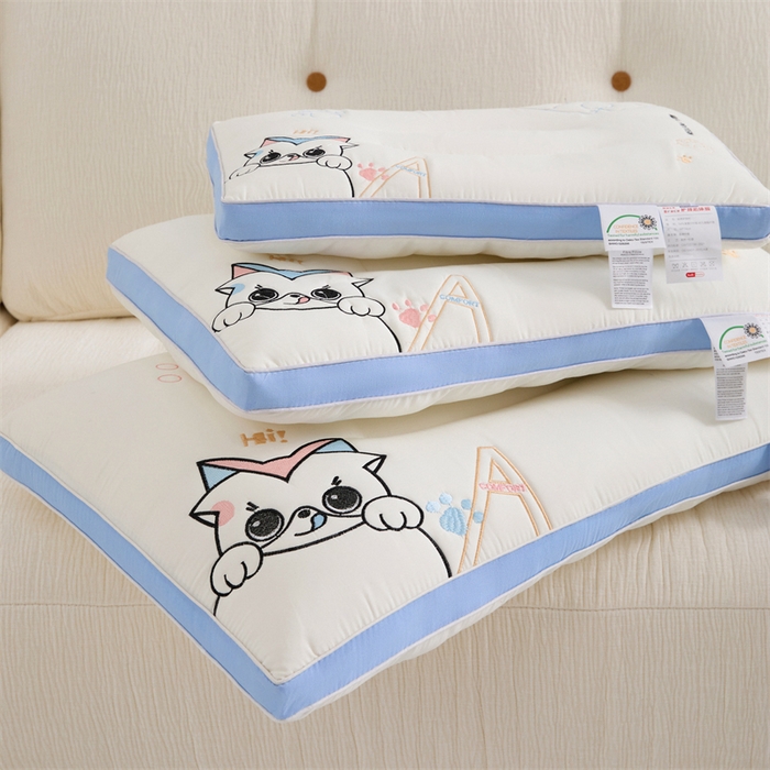 雅晨枕芯 2025新款小馋猫亲子护颈枕枕头枕芯 蓝边儿童款30*50cm/只 小馋猫亲子护颈枕