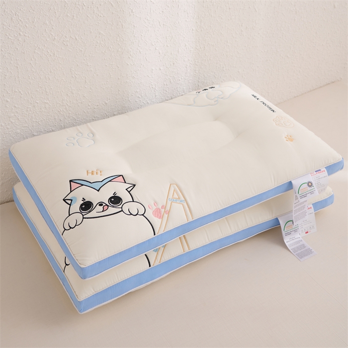 雅晨枕芯 2025新款小馋猫亲子护颈枕枕头枕芯 蓝边成人款48*74cm/只 小馋猫亲子护颈枕