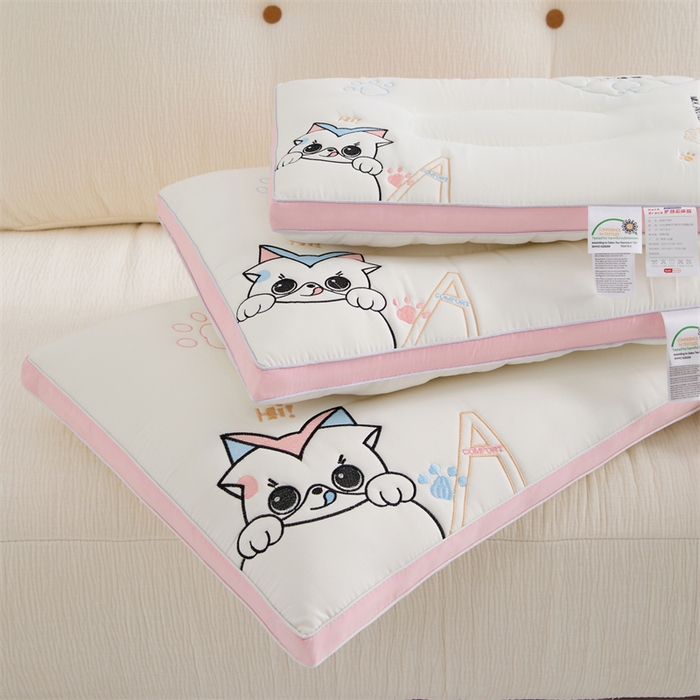 91家纺网 家纺一手货源 找家纺 雅晨枕芯 2025新款小馋猫亲子护颈枕枕头枕芯 粉边儿童款30*50cm/只 小馋猫亲子护颈枕