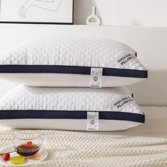 91家纺网 家纺一手货源 找家纺 雅晨枕芯 2025新款单边立体绗绣方格枕枕头枕芯 双边蓝白-低枕 48*74cm/只