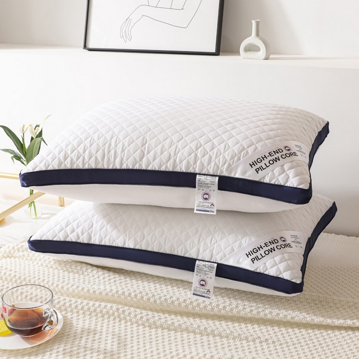 91家纺网 家纺一手货源 找家纺 雅晨枕芯 2025新款单边立体绗绣方格枕枕头枕芯 双边蓝白-低枕 48*74cm/只