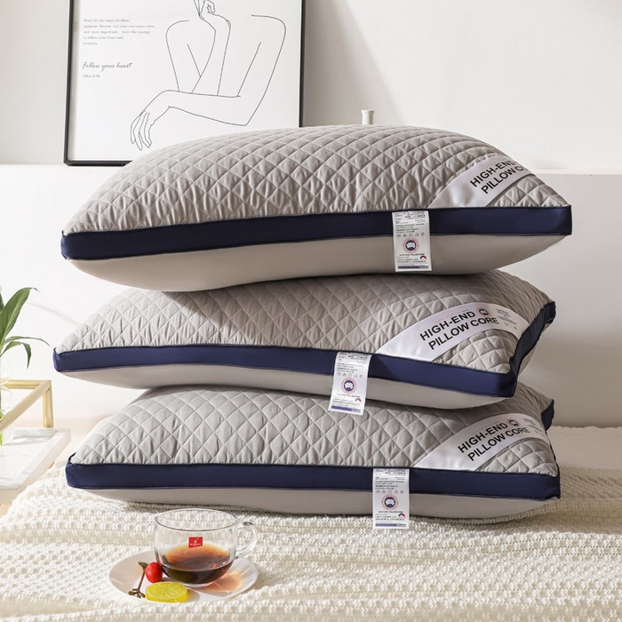 91家纺网 家纺一手货源 找家纺 雅晨枕芯 2025新款单边立体绗绣方格枕枕头枕芯 双边蓝灰-中枕 48*74cm/只
