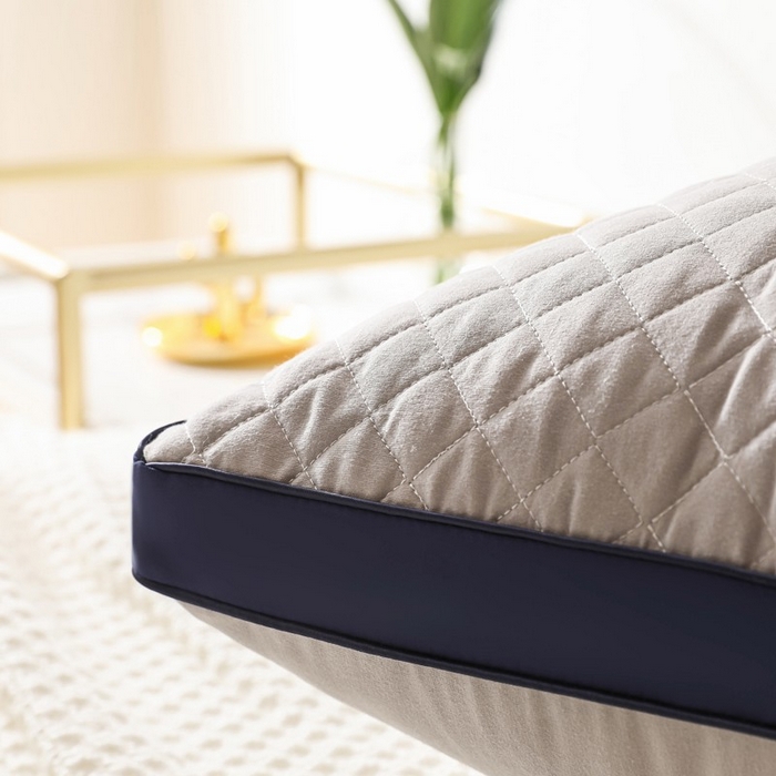 91家纺网 家纺一手货源 找家纺 雅晨枕芯 2025新款单边立体绗绣方格枕枕头枕芯 双边蓝灰-中枕 48*74cm/只