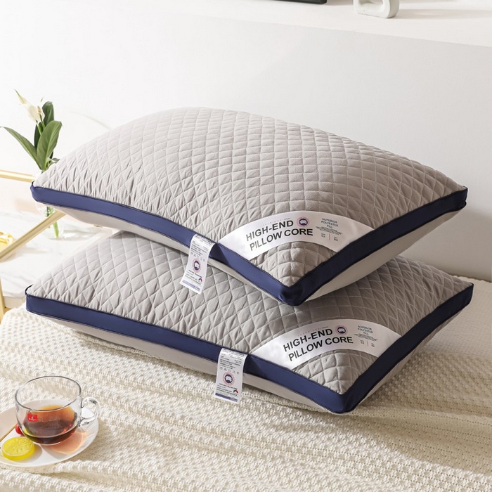 91家纺网 家纺一手货源 找家纺 雅晨枕芯 2025新款单边立体绗绣方格枕枕头枕芯 双边蓝灰-高枕 48*74cm/只