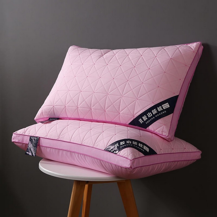 91家纺网 家纺一手货源 找家纺 雅晨枕芯 2025新款全棉绗缝乳胶枕立体护颈枕芯羽丝绒助眠枕头保健功能枕 全棉乳胶功能枕-粉色 48*74cm/只