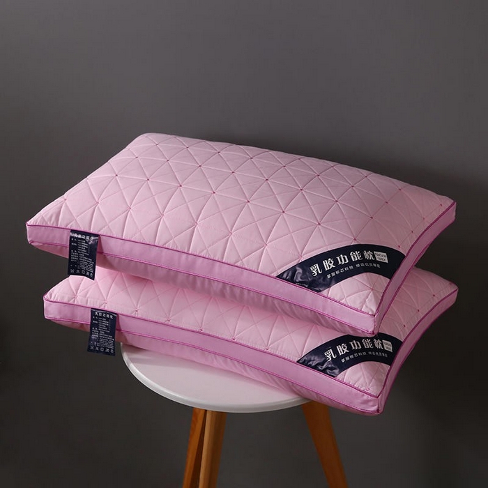 91家纺网 家纺一手货源 找家纺 雅晨枕芯 2025新款全棉绗缝乳胶枕立体护颈枕芯羽丝绒助眠枕头保健功能枕 全棉乳胶功能枕-粉色 48*74cm/只