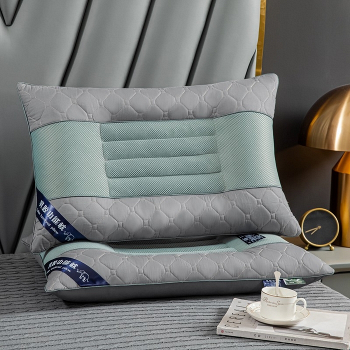 雅晨枕芯 2025新款全棉网面乳胶决明子透气护颈椎助睡眠天然乳胶枕头枕芯 乳胶决明子枕芯-灰色 48x74cm/只