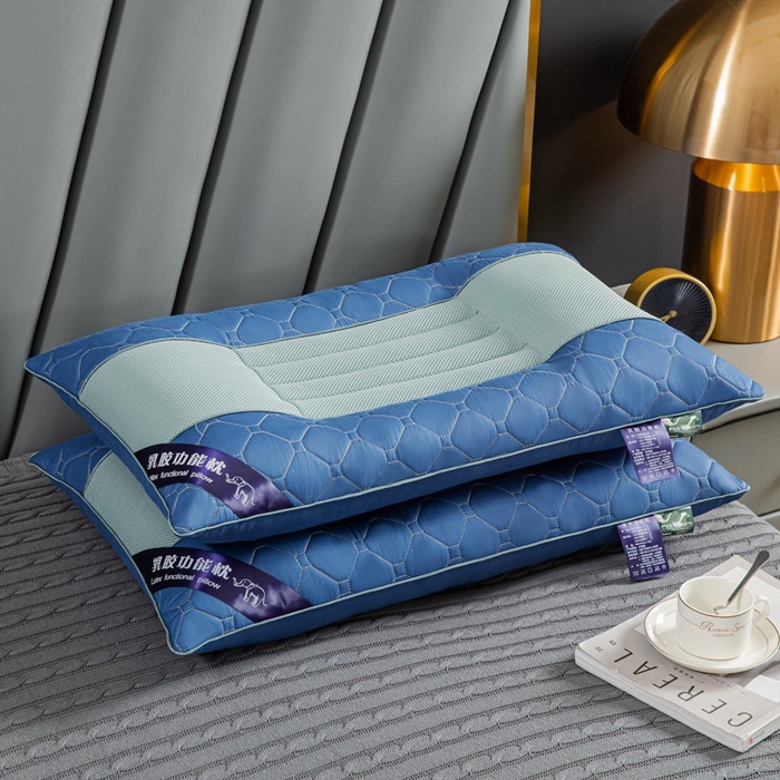 91家纺网 家纺一手货源 找家纺 雅晨枕芯 2025新款全棉网面乳胶决明子透气护颈椎助睡眠天然乳胶枕头枕芯 乳胶决明子枕芯-蓝色 48x74cm/只