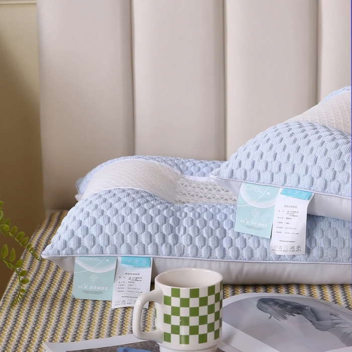 91家纺网 家纺一手货源 找家纺 雅晨枕芯 2025新款3D凉豆豆护颈椎枕头酒店助睡眠决明子枕芯感豆豆低枕枕头枕芯 蓝色 48*74cm/只