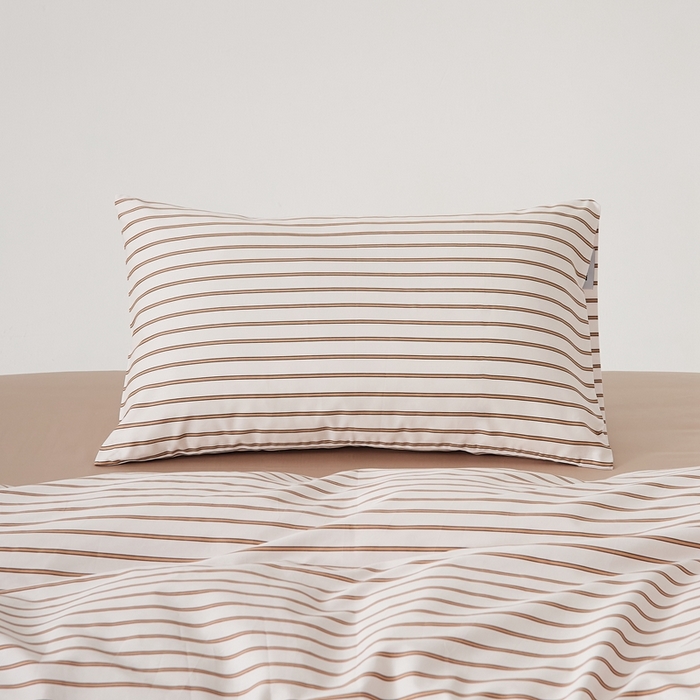 8小时家纺 2025新款60支数码印花长绒棉单枕套 条纹-咖