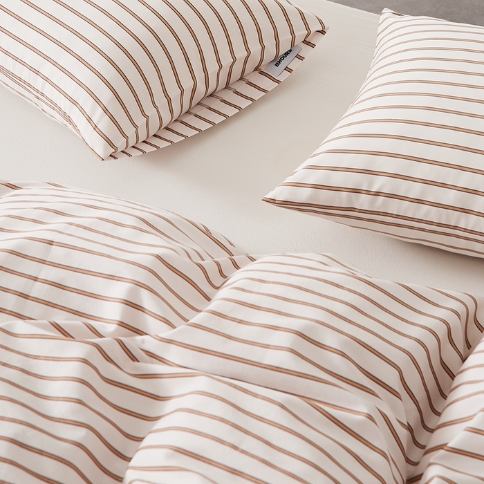 91家纺网 家纺一手货源 找家纺 8小时家纺 2025新款60支数码印花长绒棉单枕套 条纹-咖