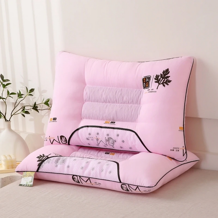 91家纺网 家纺一手货源 找家纺 雅晨枕芯 2025新款艾草抗菌决明子磁疗定型护颈枕枕头枕芯 粉色-高枕 48*74cm/只