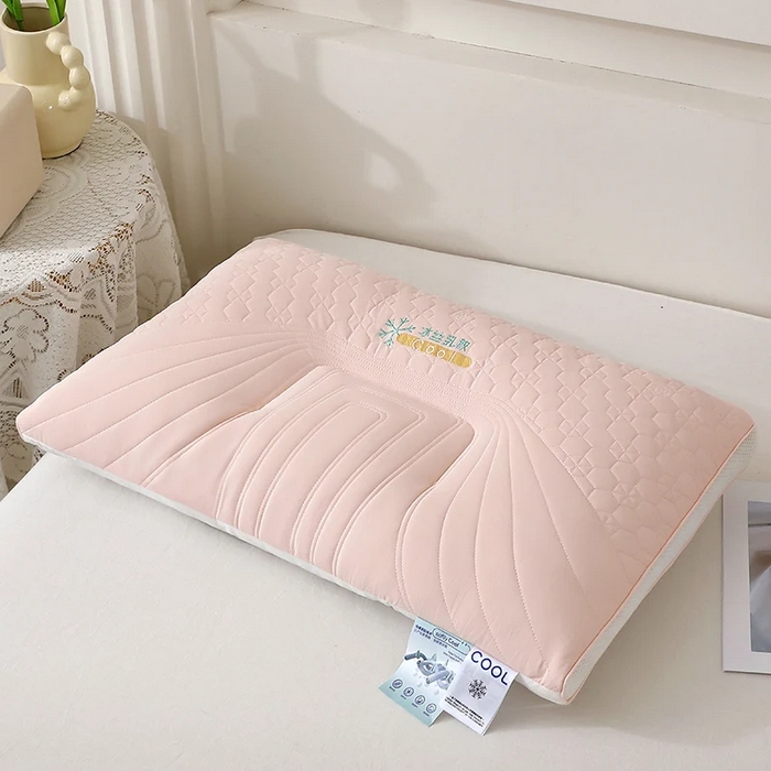 91家纺网 家纺一手货源 找家纺 雅晨枕芯 2025新款简约纯色冰丝乳胶枕枕头枕芯 粉色-凉感雪花商务舱乳胶层枕 48*74cm/只