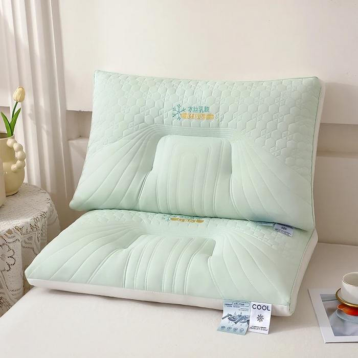 雅晨枕芯 2025新款简约纯色冰丝乳胶枕枕头枕芯 浅绿-凉感雪花商务舱乳胶层枕 48*74cm/只