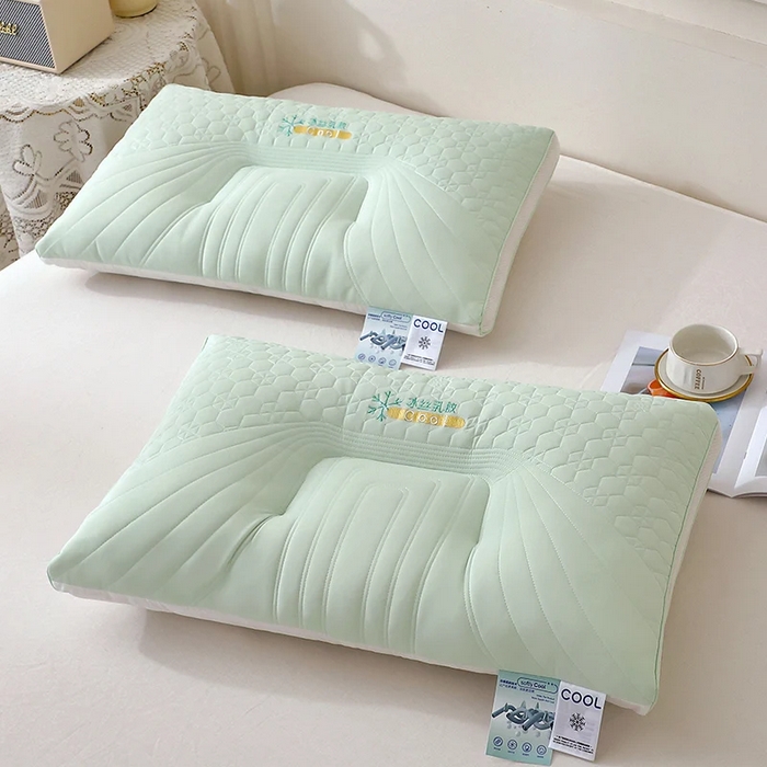 91家纺网 家纺一手货源 找家纺 雅晨枕芯 2025新款简约纯色冰丝乳胶枕枕头枕芯 浅绿-凉感雪花商务舱乳胶层枕 48*74cm/只