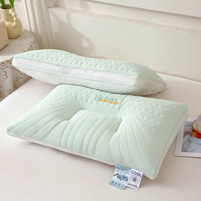 91家纺网 家纺一手货源 找家纺 雅晨枕芯 2025新款简约纯色冰丝乳胶枕枕头枕芯 浅绿-凉感雪花商务舱乳胶层枕 48*74cm/只