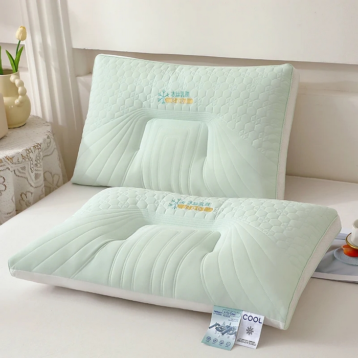 91家纺网 家纺一手货源 找家纺 雅晨枕芯 2025新款简约纯色冰丝乳胶枕枕头枕芯 浅绿-凉感雪花商务舱乳胶层枕 48*74cm/只