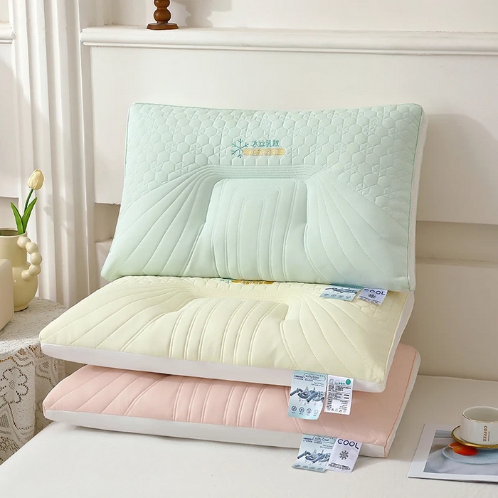 91家纺网 家纺一手货源 找家纺 雅晨枕芯 2025新款简约纯色冰丝乳胶枕枕头枕芯 浅绿-凉感雪花商务舱乳胶层枕 48*74cm/只