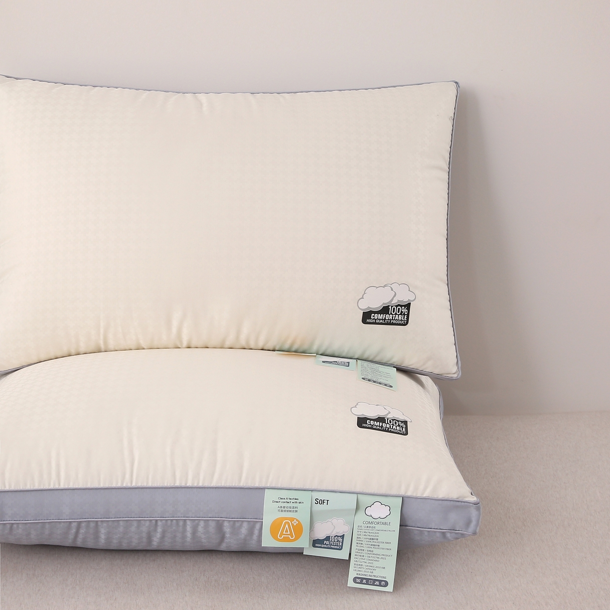 91家纺网 家纺一手货源 找家纺 雅晨枕芯 2025新款亲肤云柔枕云朵羽丝绒枕云感立体舒适枕芯枕头 立体云感舒适灰-低枕 48*74cm/只