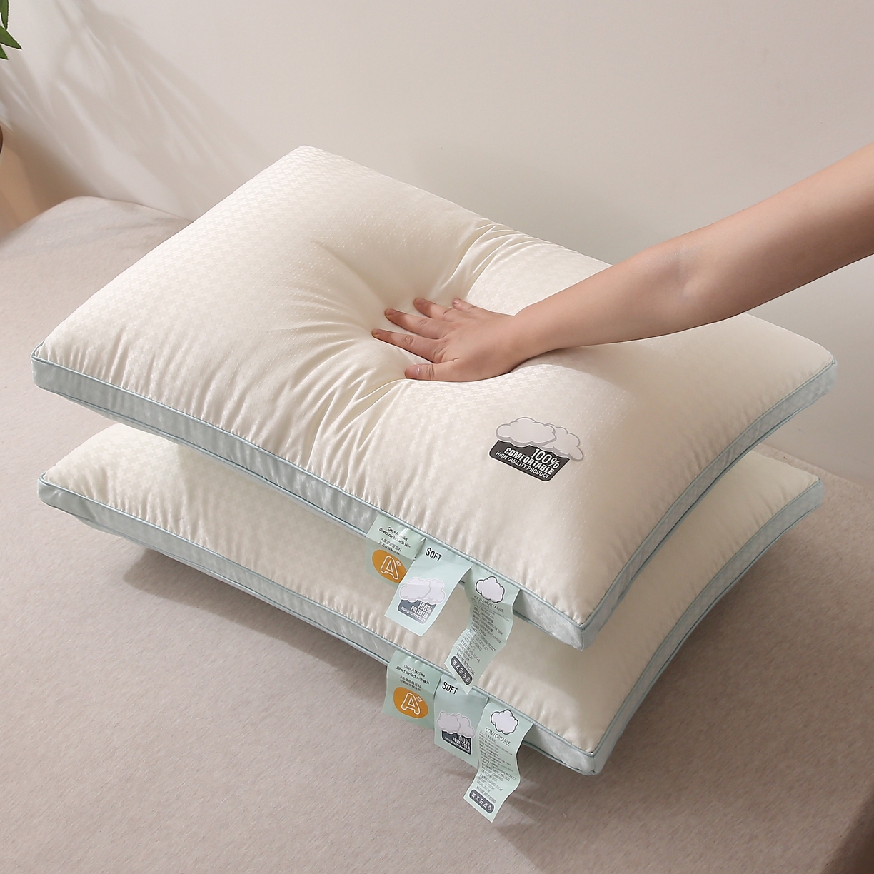 91家纺网 家纺一手货源 找家纺 雅晨枕芯 2025新款亲肤云柔枕云朵羽丝绒枕云感立体舒适枕芯枕头 立体云感舒适蓝-高枕 48*74cm/只