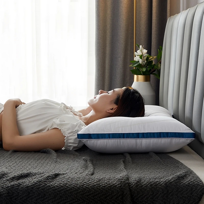 91家纺网 家纺一手货源 找家纺 雅晨枕芯 2025新款全棉纯棉保健护颈枕枕头枕芯 全棉保健护颈枕时尚蓝 48*74cm/只