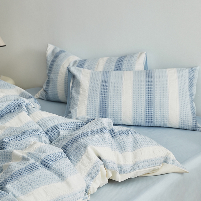 91家纺网 家纺一手货源 找家纺 （总）怡家居 2025新款全棉纯棉提花华夫格渐变色四件套