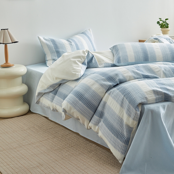 91家纺网 家纺一手货源 找家纺 （总）怡家居 2025新款全棉纯棉提花华夫格渐变色四件套